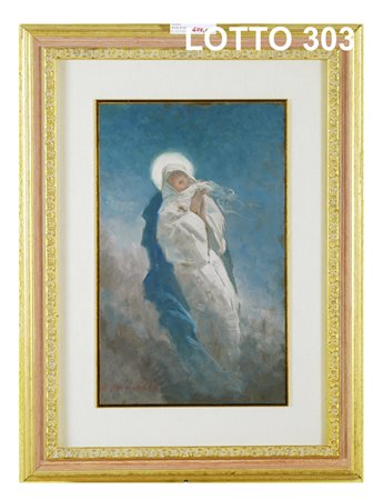 ERNESTO GIACOBBI (1891 – 1964) DIPINTO OLIO SU TAVOLA RAFF. MADONNA MIS. 30 X 4