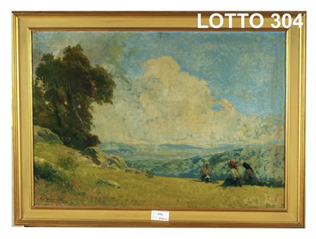 ERNESTO GIACOBBI (1891 – 1964) DIPINTO OLIO SU TAVOLA RAFF. PAESAGGIO CON...