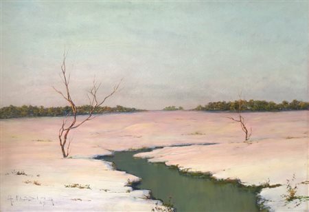 PESSINA A., A. Pessina olio su tavola "Paesaggio innevato" firmato e datato...