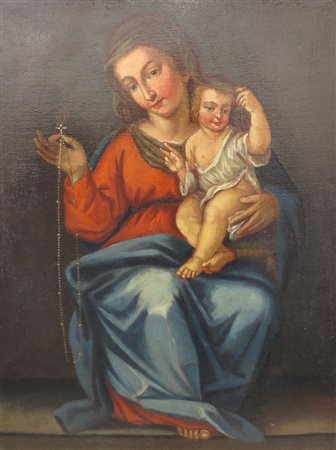 “MADONNA DEL ROSARIO COL BAMBIN GESU'”, Dipinto olio su tela raffigurante...