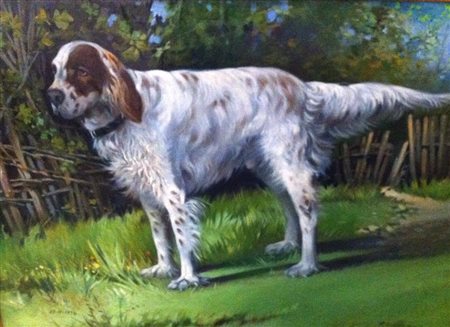 “SETTER”, Dipinto olio su tela "Setter" Firmato e datato 27 11 1934. cm 110x80