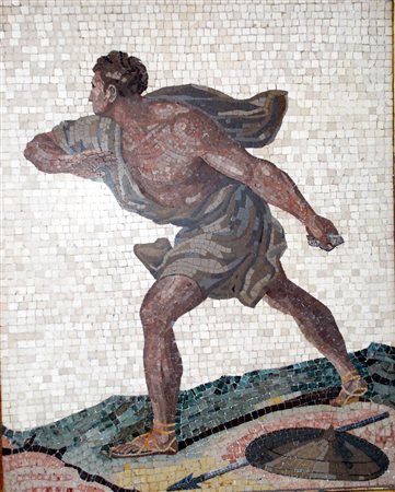 MOSAICO, Mosaico "Figura di atleta romano" Firmato Vapy Roma Neoclassico cm...