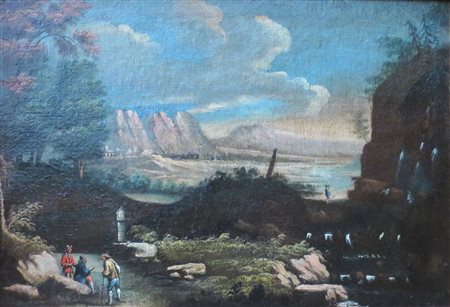“PAESAGGIO CON FIGURE”, Dipinto olio su tela "Paesaggio con figure" Veneto...