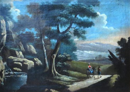 “PAESAGGIO CON FIGURE”, Dipinto olio su tela "Paesaggio con figure" Veneto...
