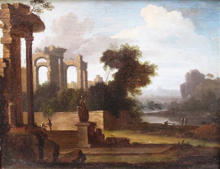 “VEDUTA CON FIGURE E ARCHITETTURE”, Olio su tela "Veduta con figure e...