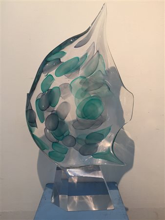 Vetro “Pesce” firmato Pino Signoretto cm 81x46 Leggero difetto sulla base