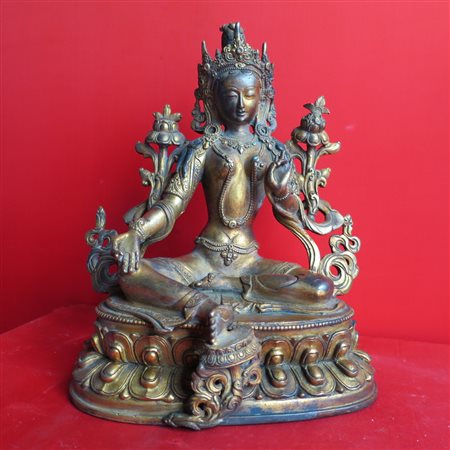 BODHISATTVA, Scultura in bronzo dorato, Raffigurante Bodhisattva, Cina, XX...