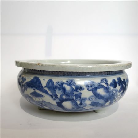 VASO, Grande vaso in porcellana bianco e blu Cina XVIII sec. cm 26x11