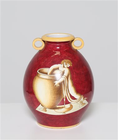 PONTI GIO' (1891 - 1979) Il putto con vaso, vaso biansato con fondo porpora e...