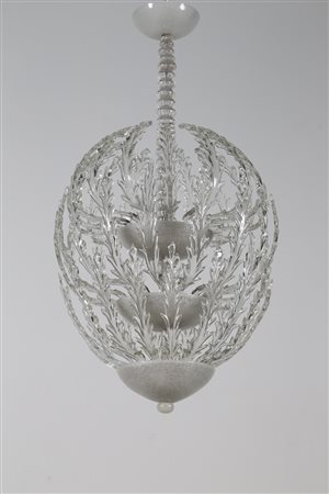 BAROVIER ERCOLE (1889 - 1974) Lampadario in vetro pulegoso e foglie in...