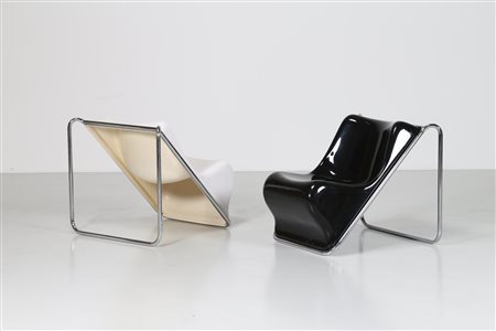 ROSSELLI ALBERTO (1921 - 1976) Coppia di sedia sdraio in metallo cromato e...