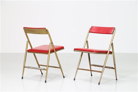 PONTI GIO' (1891 - 1979) Coppia di sedie pieghevoli in tubolare di ferro...