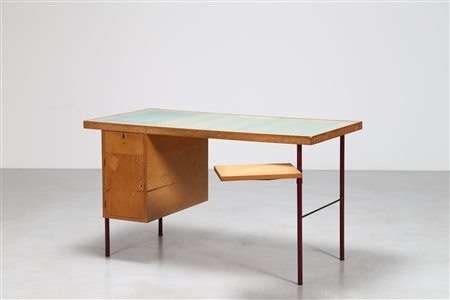CONTI SERGIO Scrivania in tondino di ferro laccato, acero e piano rivestito...