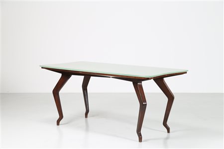 BEGA MELCHIORRE (1898 - 1976) Tavolo in legno con piano in cristallo operato,...
