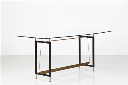 RICCI LEONARDO (1918 - 1994) Attrib. Tavolo in metallo laccato e ottone con...