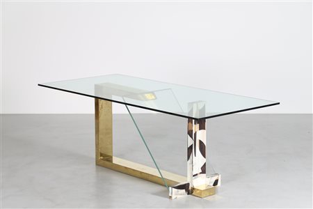 PILLANT MORDECAI Tavolo Cosma in ottone e legno dipinto, con piano in...