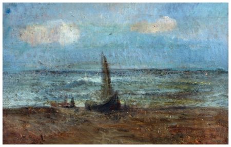 SPARTACO CARLINI Pisa 1884 – Pisa 1949 Pescherecci Olio su tavola 18,7 x...