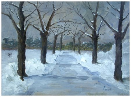 NELLO FIASCHI Pisa 1899 – Pisa 1982 Senza titolo Olio su tavola 34 x 45....