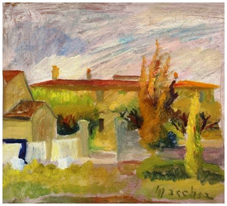 SANTI MACCHIA Pisa 1894 – Pisa 1964 San Biagio Olio su cartone 25 x 28. Firma...