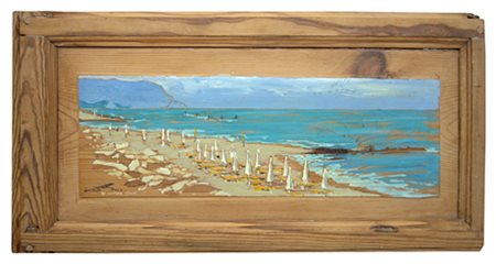 MASSIMO LOMI Livorno 1953 Al Conero piove 2013 Tempera su tavola 33,5 x 67,5....