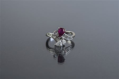 [Nessun Autore] Anello contrariè in oro 18 kt gr 3.90 con una goccia di...