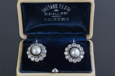 [Nessun Autore] Orecchini fine 800 perle naturali certificate e diamanti per...