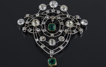 [Nessun Autore] Pendente Art Nouveau in oro bianco e giallo gr 31.13 diamanti...