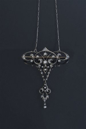 [Nessun Autore] Collier oro e argento diamanti cts 1.5 circa gr 14.72. -. .