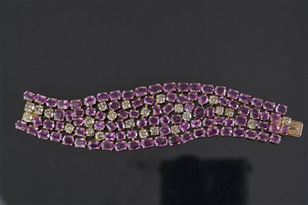 [Nessun Autore] Bracciale in oro giallo zaffiri rosa per cts 145 circa e...
