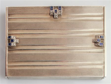 [Nessun Autore] Scatola/minutiere in oro bianco zaffiri e brillanti firmato...