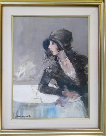 Edmondo Maneglia "Attesa" - Olio su tela applicata su cartoncino - cm 50x40 -...