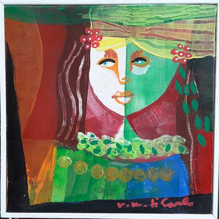 Vittorio Maria Di Carlo "Ritratto" - Olio su tela - cm 20x20 - Firma...