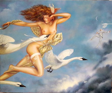 Anonimo "Dipinto surrealista" - Olio su tela - cm 50x60