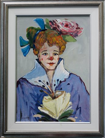 Lotto di 2 opere: - William Nuzzo, "Clown" - Olio su masonite - cm 50x35 -...