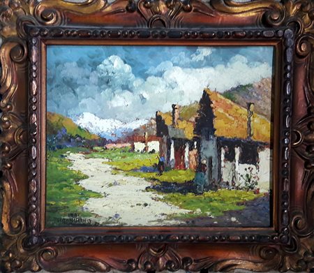 Lotto di 2 opere di Telesforo Franchino: "Paesaggi" - 1941 - Olio su cartone...