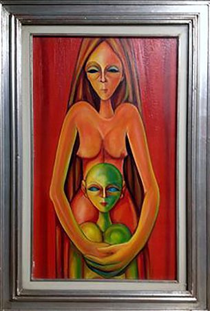 Gianbar "Maternità" - Olio su tela incollata su tavola - cm 75,5x45 - Firma...