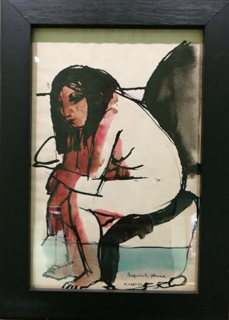 Francesco Tabusso "Bagnante stanca" - Tecnica mista su carta - cm 32x21 -...