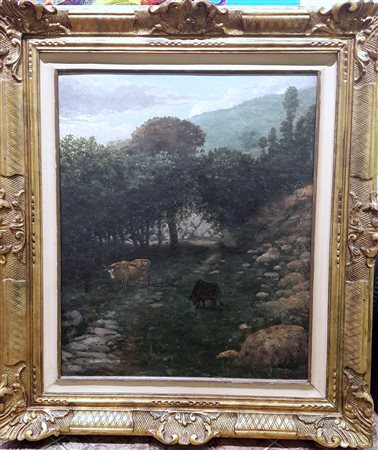 Dipinto scuola Inglese prima metà 900 Firma non decifrata "Paesaggio con...