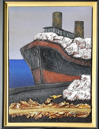 Mario Paschetta "Carrara, Il Porto Marmi in carico" - 1999 - Tecnica mista su...