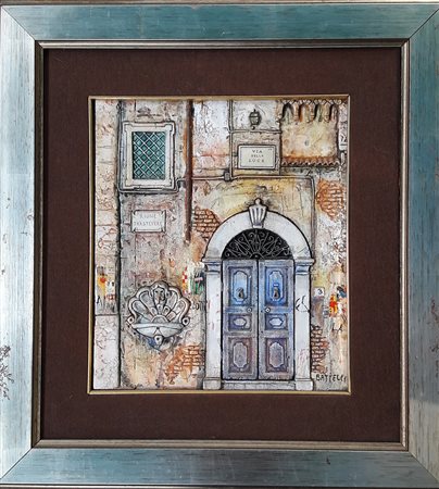 Fausto Battelli "Rione Trastevere, Via della Luce" - Tecnica mista su resina...