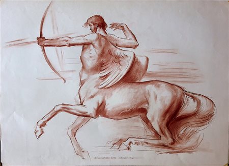Mario Caffaro Rore "Segni zodiacali: Sagittario" - 1985 - Sanguigna su carta...