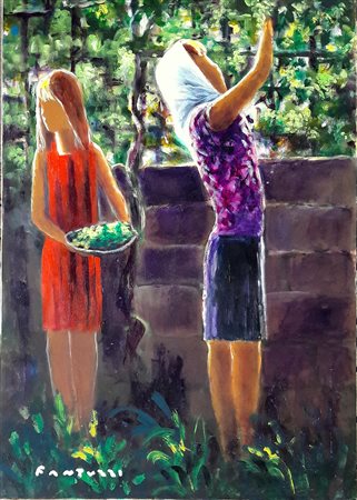 Eliano Fantuzzi "Raccolta dell'uva" - Olio su tela - cm 70x50 - Firma...