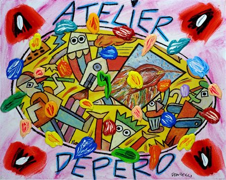 Bruno Donzelli "Atelier Depero" - Olio, acrilici e smalti su tela - cm 40x50...