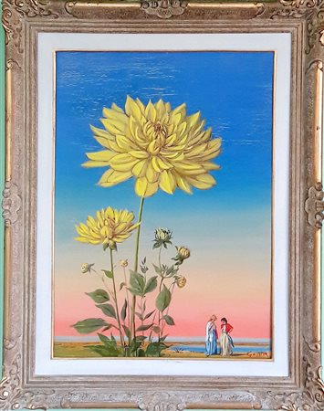Romano Gazzera "Dalia gialla" - 1974 - Olio su tela - cm 70x50 - Firma...