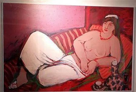 Giulio Da Milano "Odalisca con pantaloni bianchi" - Tecnica mista su carta...