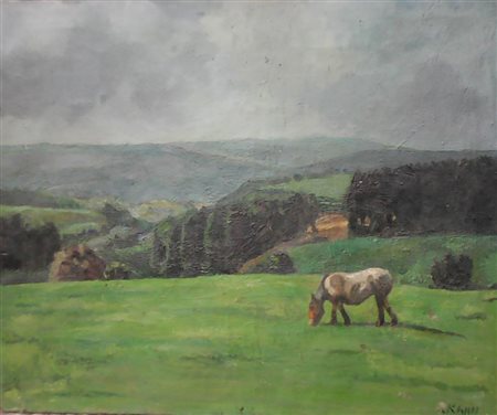 Leo Kahn "Paesaggio" - Olio su tela - cm 60x73 - Firma dell'artista in basso...