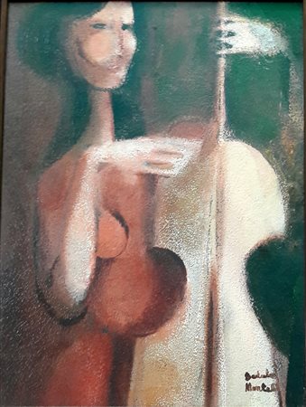 Dedalo Montali "Nudo con violoncello" - Olio su tavola - cm 75x55 - Firma...
