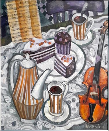 Samuel Veksler "Natura morta" - Olio su tela - cm 46x55 - Firma dell'artista...