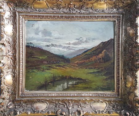 Telesforo Franchino "Paesaggio di montagna" - Olio su cartone rigido - cm...