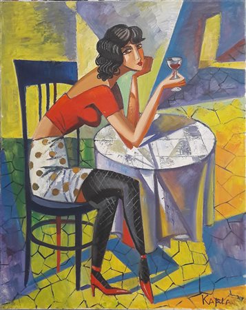 Isaac Kaplan "Attesa" - 2015 - Olio su tela - cm 50x40 - Firma in basso a dx